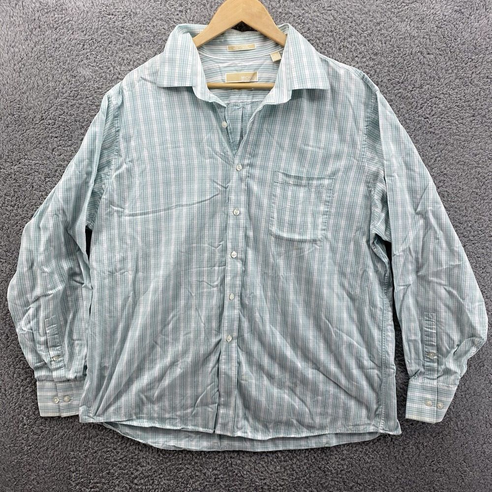 Michael Kors‎ Mens XXL Aqua Teal Plaid Long Sleeve Button Up Shirt Regular Fit